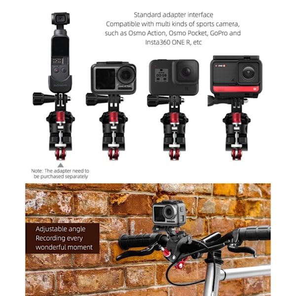 Sunnylife TY-Q9266 för Insta360 GO / DJI Osmo Action / GoPro Mount Bracket Stabilizer Cykelklämma med skruv
