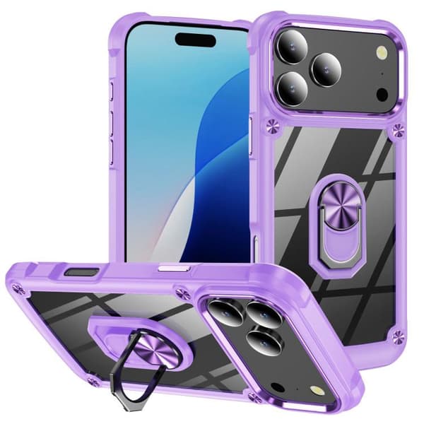iPhone 18 Pro / iPhone 17 Pro Skal med TPU + PC Linsskydd och Ringhållare Purpur