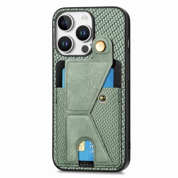 iPhone 16 Pro K-formad Kolfiber Plånbok Flip Card Skal Grön