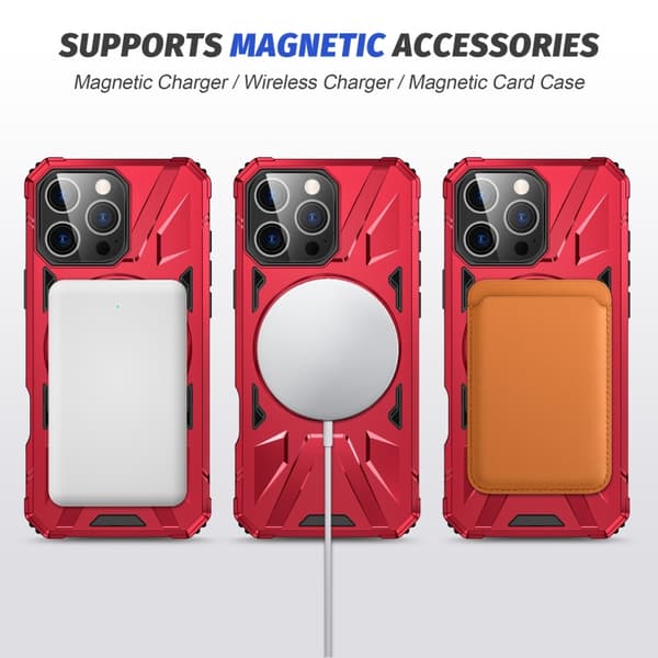 iPhone 16 Pro Max MagSafe Magnetisk Stötsäker Skal med Ringhållare Röd
