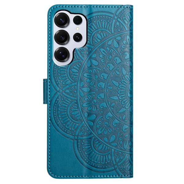 Samsung Galaxy S26 Ultra 5G Skal med Blomsterprägling - Läderfodral Blå