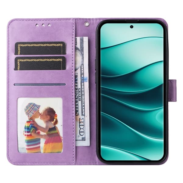 Redmi Note 14 Pro 5G / Note 14 Pro+ 5G - Prägad Solros Läderfodral Purpur