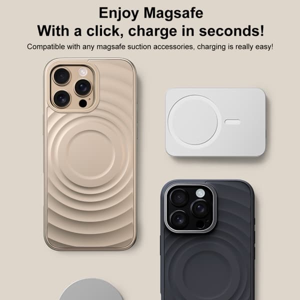 iPhone 16 Pro Max Wave Texture Liquid Silicone Titanium MagSafe Skal Svart