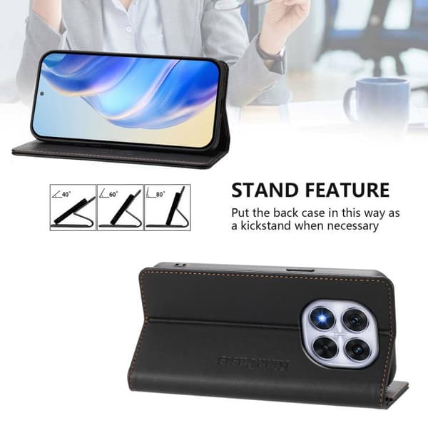 Redmi Note 14 Pro 4G RC01 - Dubbelvikts Magnetisk RFID Läderfodral Svart