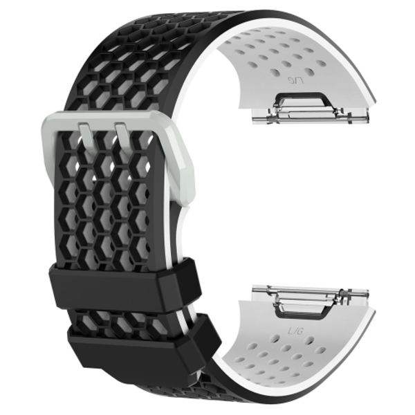 För Fitbit Ionic Two-tone Silicone Watch Band med spänne Black - White L