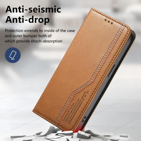 iPhone 18 Pro / iPhone 17 Pro Skal Läderfodral med Elastisk Handledsrem och Magnetisk Sugfunktion Brun