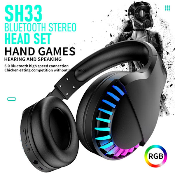 SH33 Bluetooth Trådlös Dubbel-läge RGB Headset Mobiltelefon Tung Bas Brusreducerande Gaming Headset Rosa