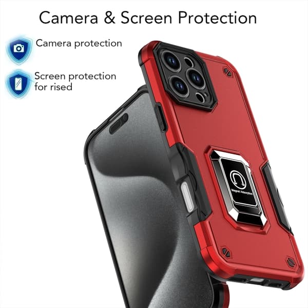 iPhone 16 Pro Max Skal med Ringhållare - Rutschfri Stötsäker Armor Telefonfodral Blå