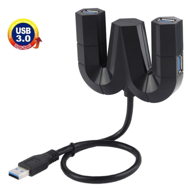 5Gbps Super Speed 4-Port USB 3.0 Hub - Modell 303 (Svart) - Snabb Dataöverföring, Kompatibel med Windows, Linux och Mac