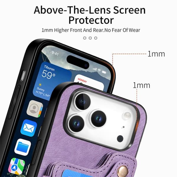 iPhone 18 Pro Max / iPhone 17 Pro Max Retro Skinnkänsla Ring Multi-kort Skal Purpur