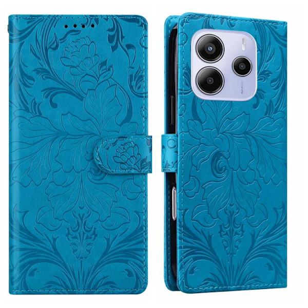 Redmi Note 14 5G - Prägad Blommönster Läderfodral Blå