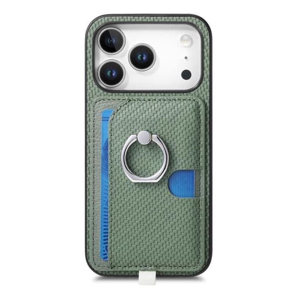 iPhone 18 Pro / iPhone 17 Pro Skal med kolfiber ring och MagSafe kortfack Grön