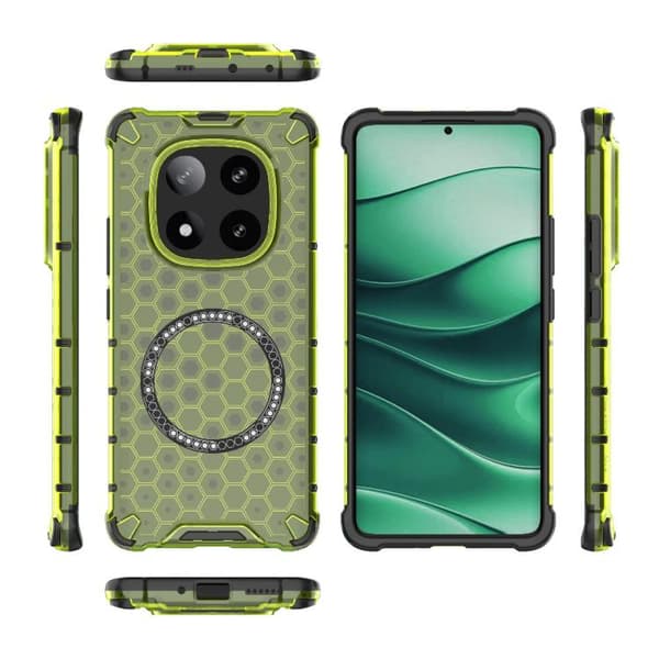 Redmi Note 14 Pro 5G - Honeycomb Magnetisk Ring Stötsäker Mobilskal Grön