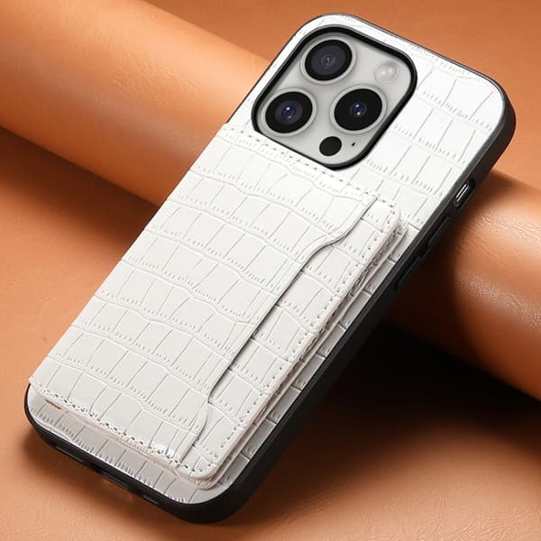 iPhone 16 Pro Max Crocodile Textur Skal Design med Full Täckning Vit