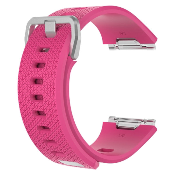 För Fitbit Ionic Herringbone Texture Silicone Watch Band med spänne Rose Red L