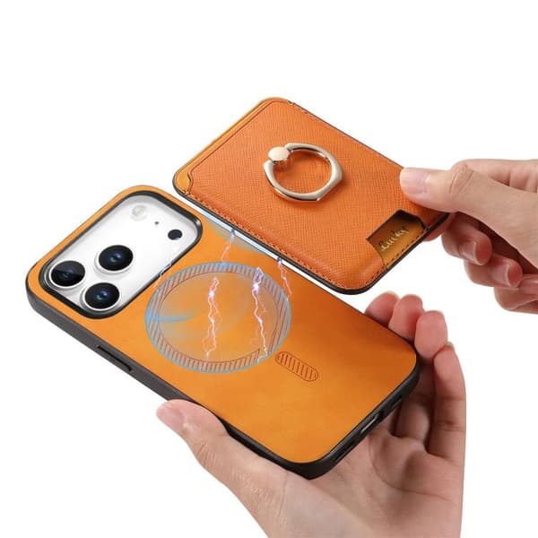 iPhone 18 Pro Max / iPhone 17 Pro Max Retro Cross Läder Kortväska MagSafe Skal Gul