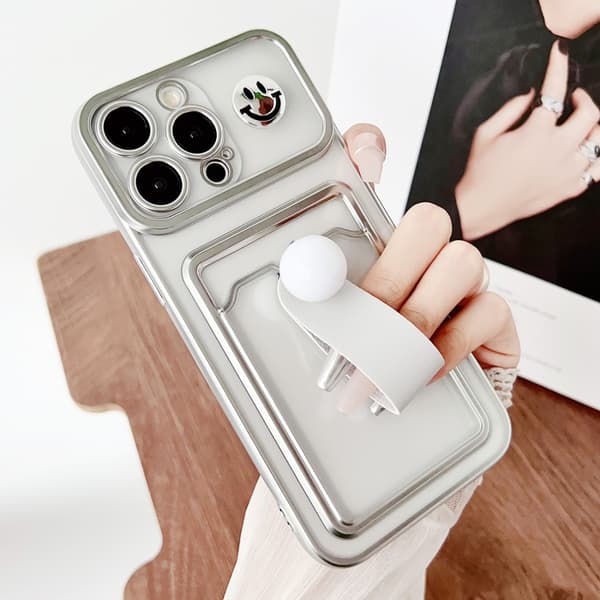 iPhone 16 Pro Electropläterad Kortväska Ringhållare TPU Skal Silver