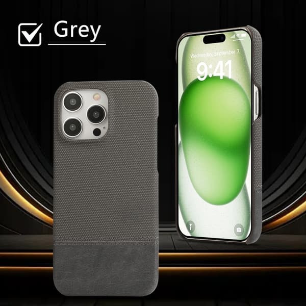 iPhone 16 Pro Skal PU med Stötabsorberande Stygning Grå