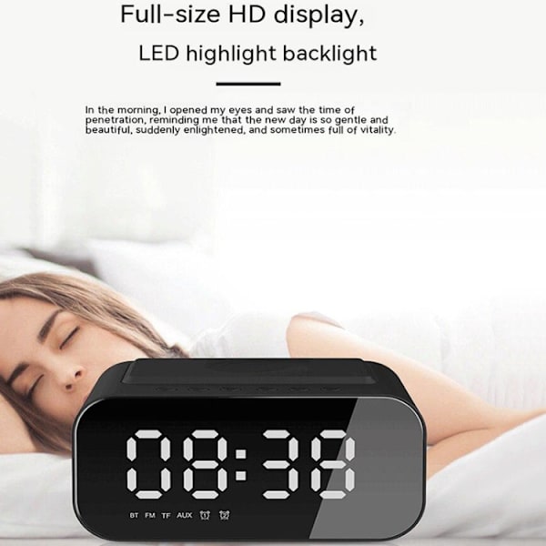 BT510 15W LED-klocka Trådlös laddning Bluetooth-högtalare Multifunktionell Smart Mirror Alarmklocka Ljud (Vit)