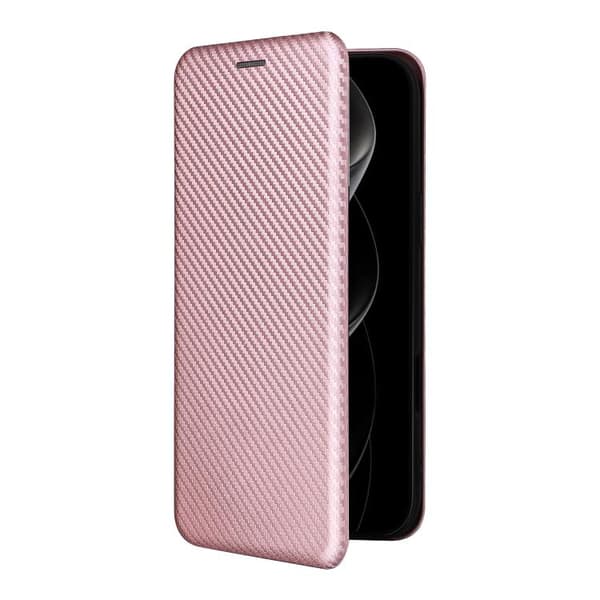 iPhone 18 Pro Max / iPhone 17 Pro Max Skal läderfodral med kolfibertextur Rosa