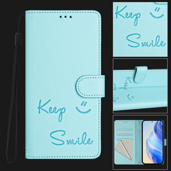 Redmi Note 14 5G - RFID Läderfodral med Smile Embossing Mintgrön