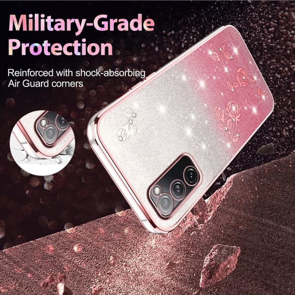 Samsung Galaxy S20 FE Skal med Gradient Glittrande Blommor Rosa