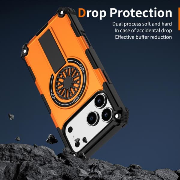 iPhone 18 Pro Max / iPhone 17 Pro Max Shockproof Kickstand Metallic Shaft MagSafe Skal Orange