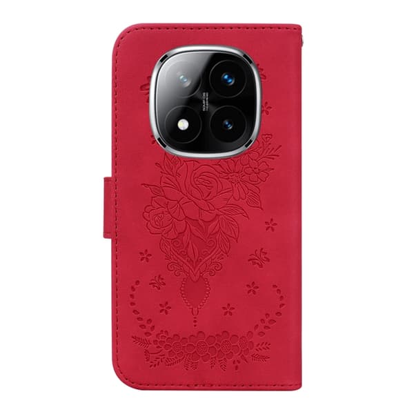 Redmi Note 14 Pro / Note 14 Pro+ 5G - Fjäderros Prägling Läderfodral Röd