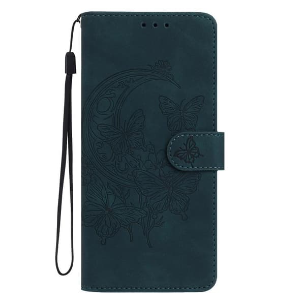 iPhone 18 Pro Max / iPhone 17 Pro Max Skal läderfodral med månbelyst fjärilsdansmönster Grön