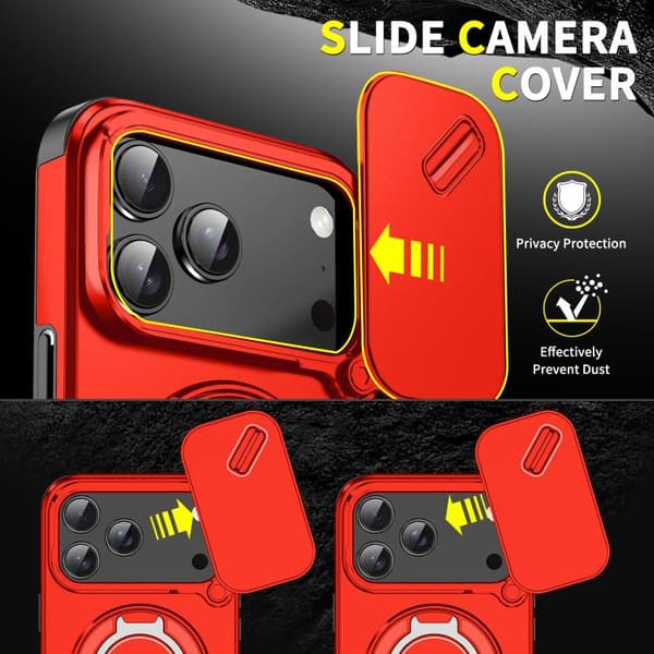 iPhone 18 Pro Max / iPhone 17 Pro Max Skal med Sliding Camshield Ringhållare Röd
