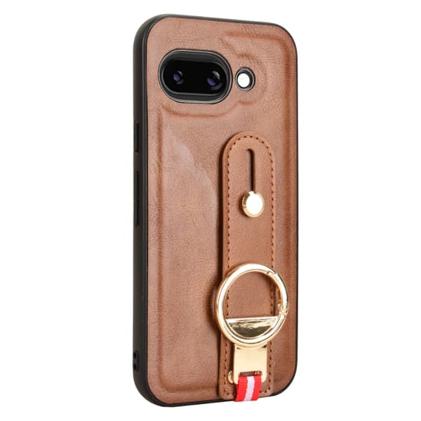 för Pixel 9a Skal i Läder med Handledsrem Brun