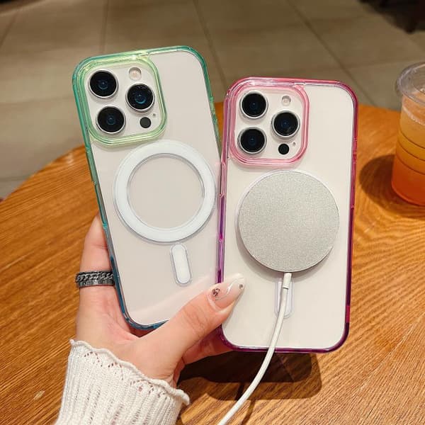 iPhone 17 Pro Max Skal med Kontrastfärg Gradient och Transparent MagSafe Blågrön + Rosa