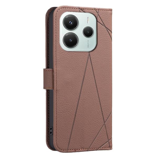 Redmi Note 14 5G - Geometriskt Mönster RFID Läderfodral Brun