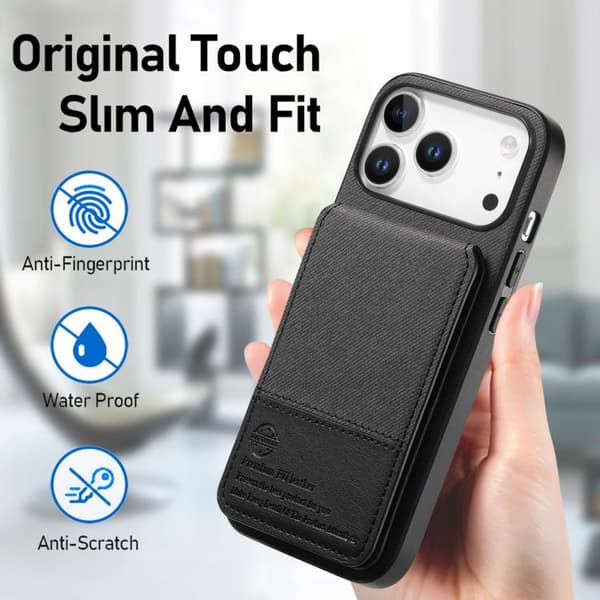 iPhone 18 Pro Max / iPhone 17 Pro Max Skal - Twilltyg Läder Vertikal Flip RFID Kortväska Svart