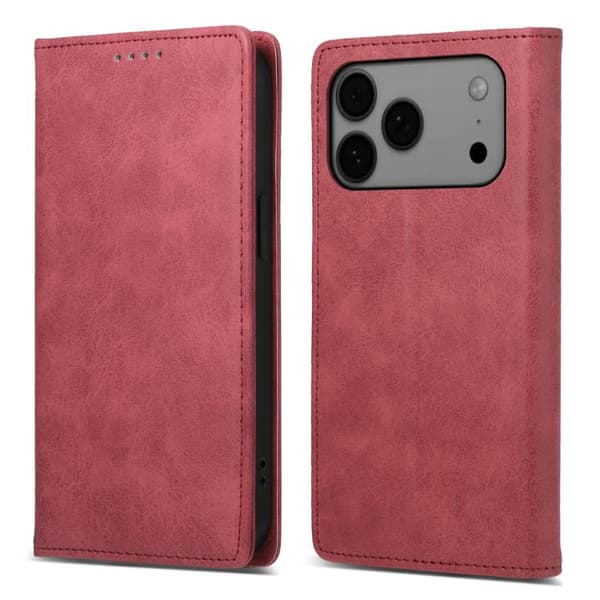iPhone 18 Pro / iPhone 17 Pro Skal läderfodral - solid färg med magnetisk RFID Röd