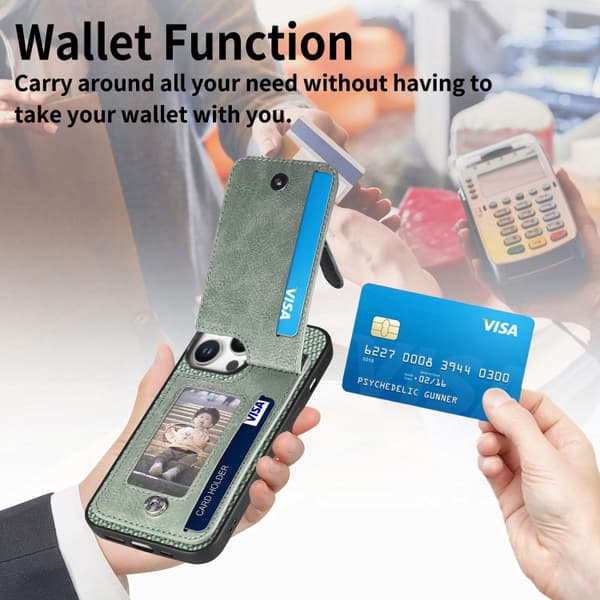 iPhone 16 Pro Max Kolfiber Vertikal Flip Zipper Skal Grön