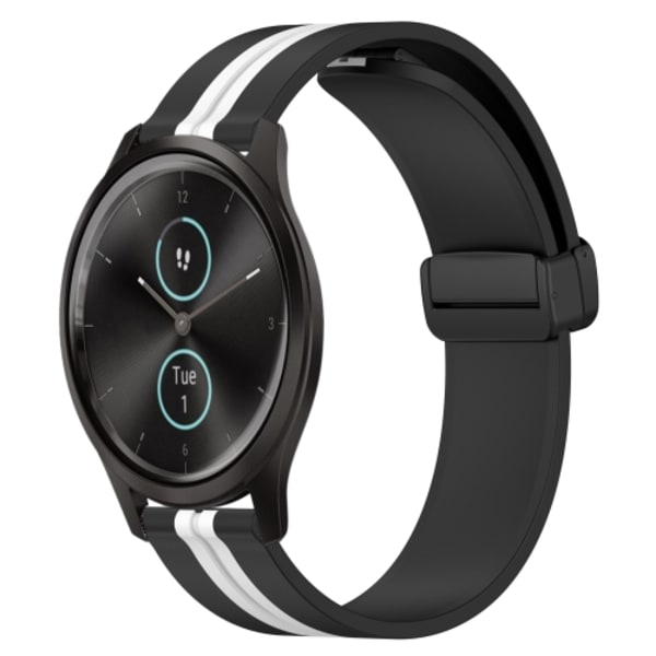 För Garmin Garminmove Style 20 mm vikbart magnetlås silikon watch Black-White