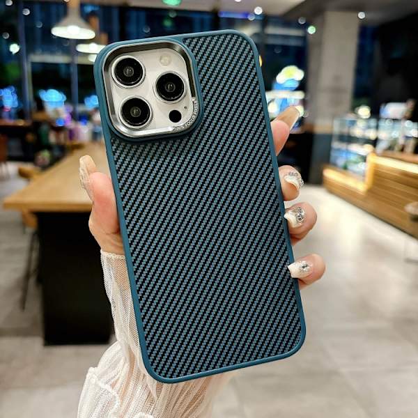 iPhone 16 Pro Max Skal Kolfibertextur med MagSafe Magnetisk Stötsäker Blå