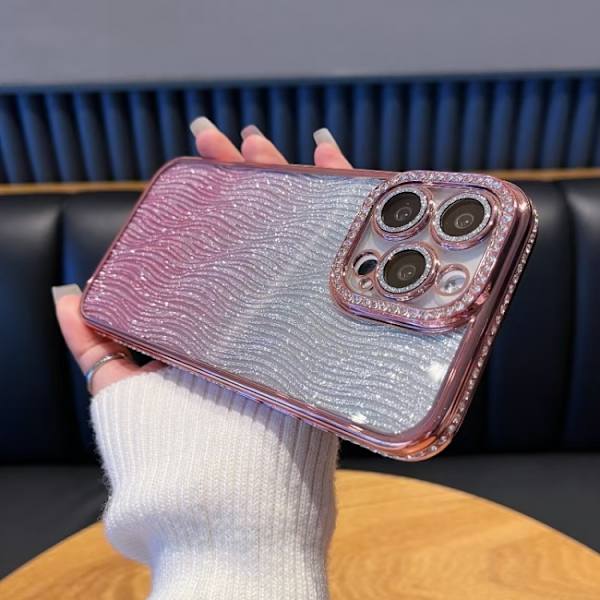 iPhone 16 Pro Skal med Diamant Vattenvåg Gradient Glitter Rosa