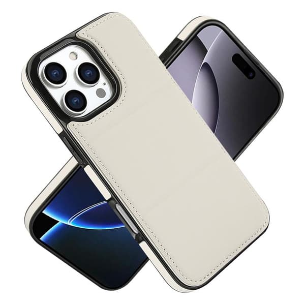 iPhone 16 Pro Tri-fold Fodral med Kortfack - Läder Skal Vit