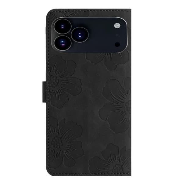 iPhone 18 Pro Max / iPhone 17 Pro Max Skal läderfodral med blomsterprägling Svart
