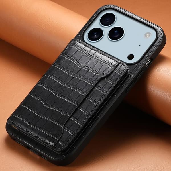 iPhone 18 Pro Max / iPhone 17 Pro Max Skal med Krokodiltextur och Fullt Skyddande Design Svart