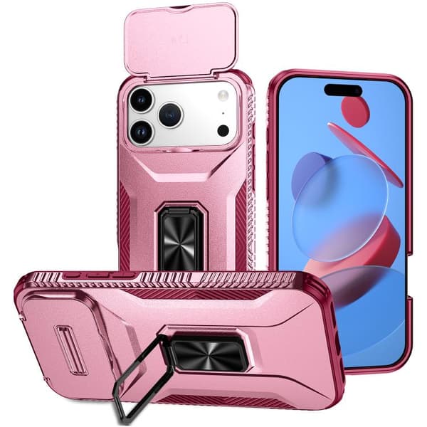 iPhone 18 Pro / iPhone 17 Pro Skal med Glidande Camshield Hållare Rosa + Rosröd