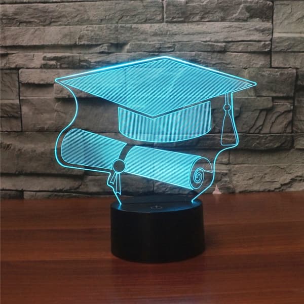 Bachelor Cap Black Base Creative 3D LED Dekorativ Nattlampa, Drivs av USB och Batteri