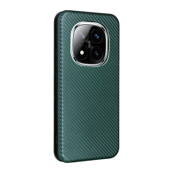 Redmi Note 14 Pro 4G Global - Flip Läderfodral med Kolfibertextur Grön