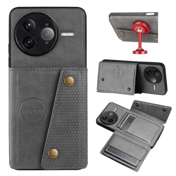 Redmi K80 Pro - Dubbelspänne Kortfack Magnetiskt Mobilskal Grå