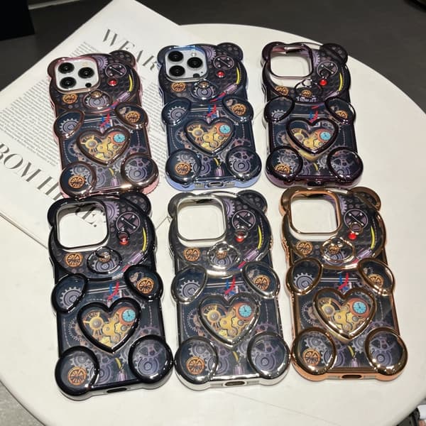iPhone 16 Pro Bärformad Prägling Elektropläterad TPU Skal Rosa