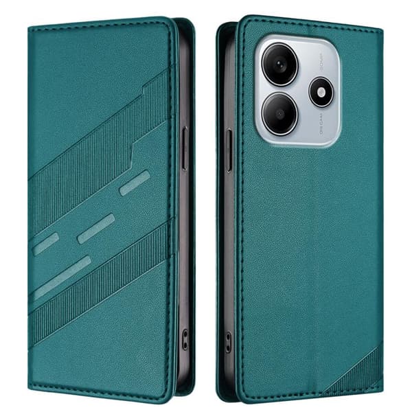 Redmi Note 14 4G - Multifunktionell Plånboksfodral i Retro Läder,, Embossed Design Mörkgrön