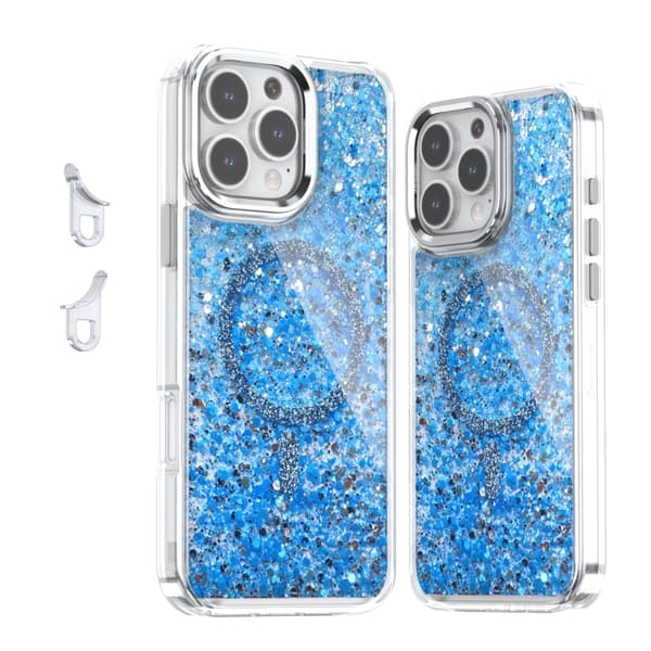 iPhone 16 Pro Epoxy Glitter MagSafe Magnetisk TPU Skal Blå