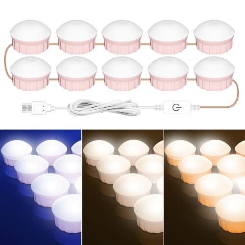 10 LED-lampor Kosmetisk Rum Badrumsspegel Frontljus USB Trefärgs Dimljus